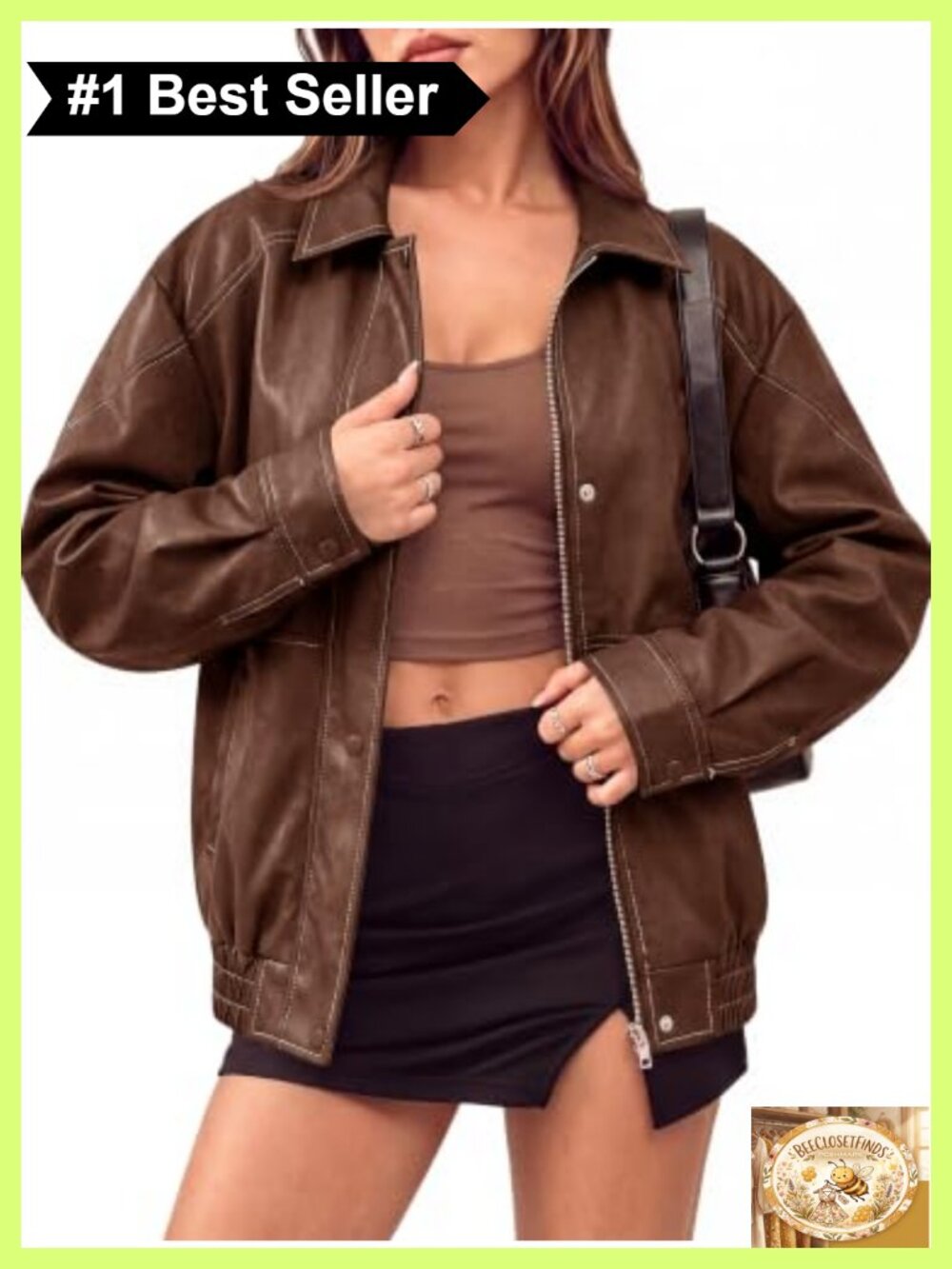 Women's Oversized Distressed Faux Leather Bomber Jacket Textured